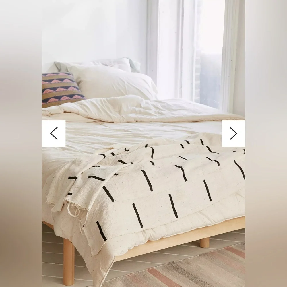 Urban Outfitters Black White Modern Dash Authentic Mudcloth Textile Rug Cotton